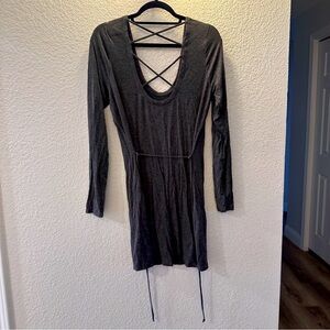 Chaser Gray Crisscross Back Long Sleeve Bodycon Mini Dress Soft Stretch Large